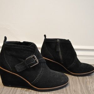 Franco Sarto Black Suede Leather Wedge Ankle Boots